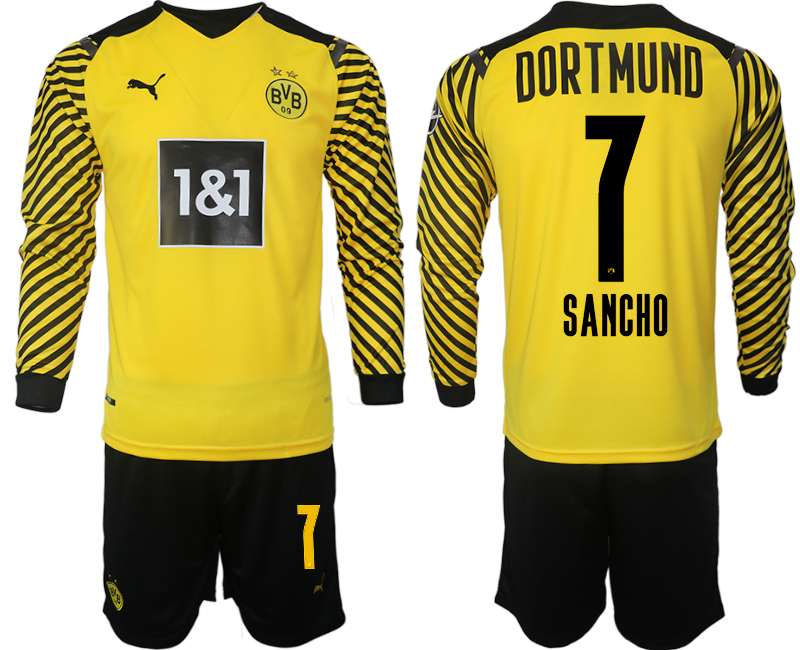 Cheap Men 2021-2022 Club Borussia Dortmund home yellow Long Sleeve 7 Soccer Jersey